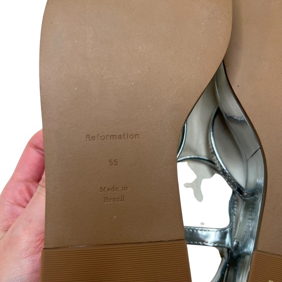 Reformation Zolanda Platform Wedge Strappy Sandal in Metallic Silver SZ 5.5 - Picture 9 of 9